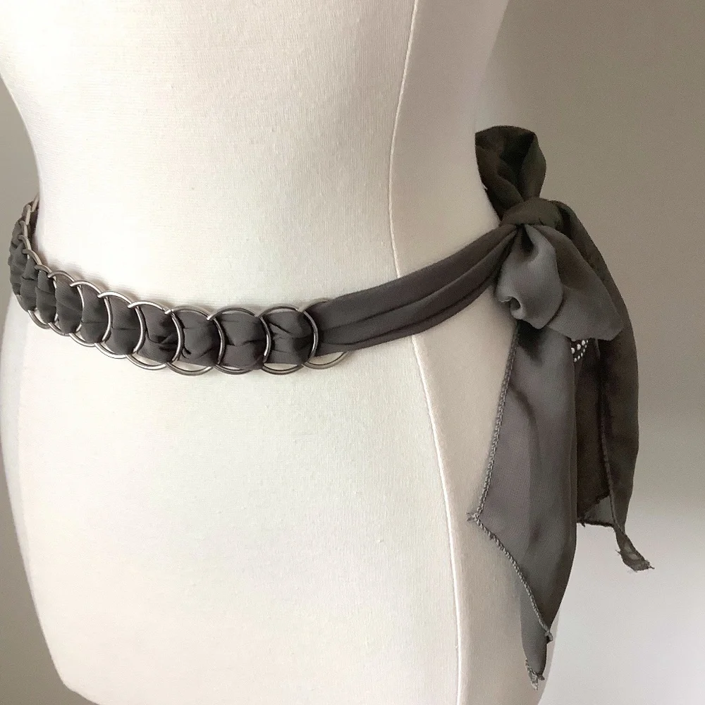 Vintage Y2K Chain‎ Metal Link Butterfly Embellished Fabric Belt